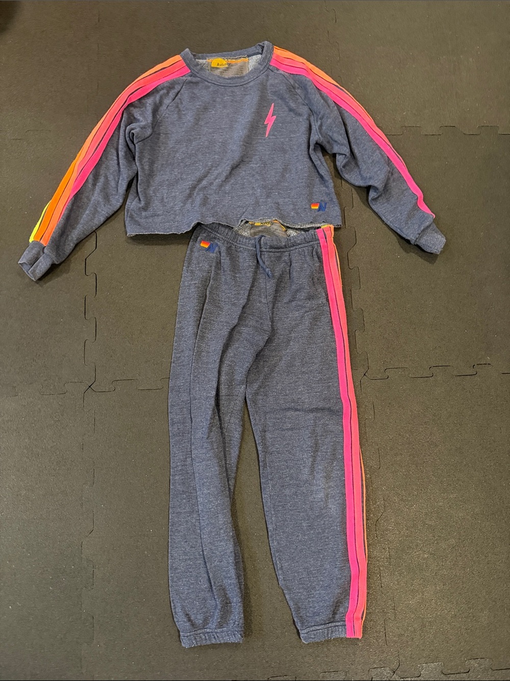 Aviator Nation Sweatpants and cropped sweatshirt SET with Pink & Orange Stripes